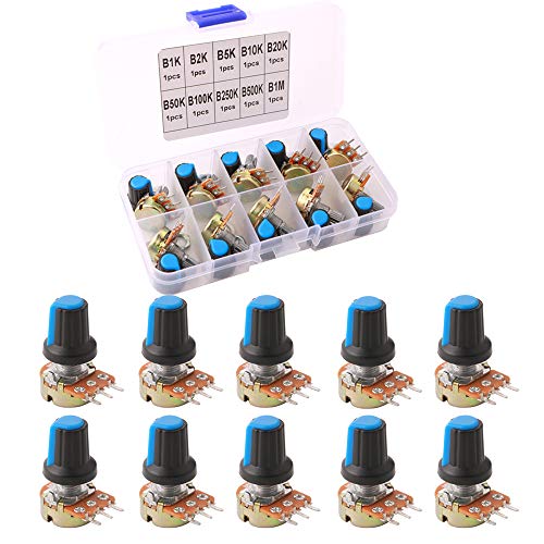 QitinDasen 10Pcs Premium WH148 Potentiometer, B Typ Potentiometer, Linear Taper Potentiometer, 3 Terminal Drehpotentiometer mit Knaufkappe (B1K～B1M Ohm) von QitinDasen