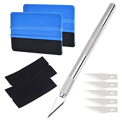 QitinDasen 10Pcs Professional Filzkante Rakel Kit, Folierungs Rakel mit Präzisionsmesser und Folienrakel, für Fensterfolie und Autofolie Tönungsfolie Installation Werkzeug von QitinDasen