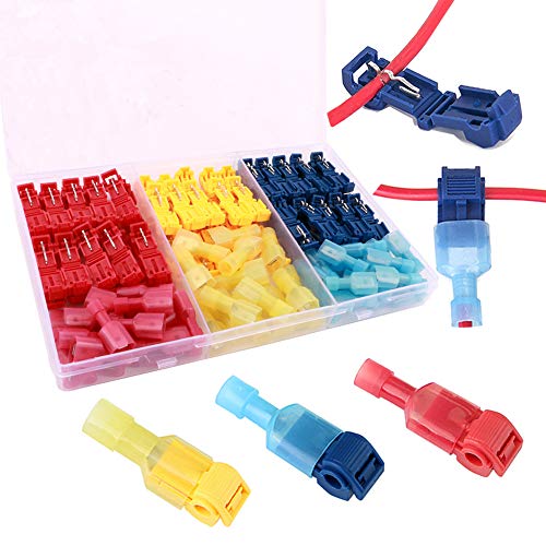 QitinDasen 110Pcs (55 Pairs) Premium T-Abzweigverbinder Schnellverbinder Set, T-Schnellverbinder + Vollisolierter Flachstecker, T-Tap Elektrische Steckverbinder (Rot 40Pcs, Blau 40Pcs, Gelb 30Pcs) von QitinDasen