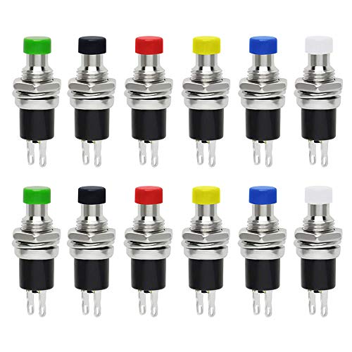 QitinDasen 12Pcs Premium 7mm Mini Momentanen Druckknopfschalter Normal Geöffnet, 2-Poliger SPST Druckknopfschalter, Sperrloser Druckknopfschalter 1A 250V AC (6 Farben) von QitinDasen