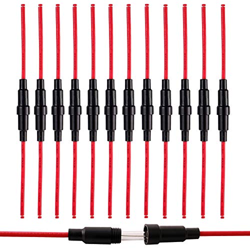 QitinDasen 12Pcs Professionell 5 X 20mm AGC Sicherungshalter, 32V 20A Inline-Schraube Typ Sicherungskasten mit 16 AWG Draht, für Schnell Schlag Glasrohrsicherungen (Schwarz) von QitinDasen