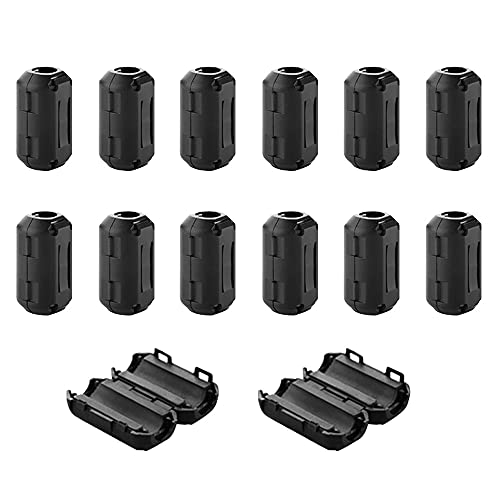 QitinDasen 14Pcs Schwarz Ferrit Ringkern Kabel-Clip, Ferrite Ring Core, RFI EMI Rauschunterdrückung, EMI Entstörfilter Ferritfilter, Klappferrit Ferritkern Kabelklemme (7mm Durchmesser) von QitinDasen