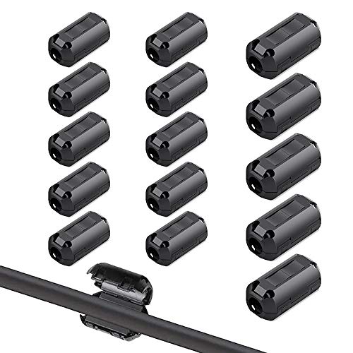 QitinDasen 15Pcs Schwarz Ferrit Ringkern Kabel-Clip Set, Ferrite Ring Core, RFI EMI Rauschunterdrückung, EMI Entstörfilter Ferritfilter, Klappferrit Ferritkern Kabelklemme (3.5mm 5mm 7mm) von QitinDasen