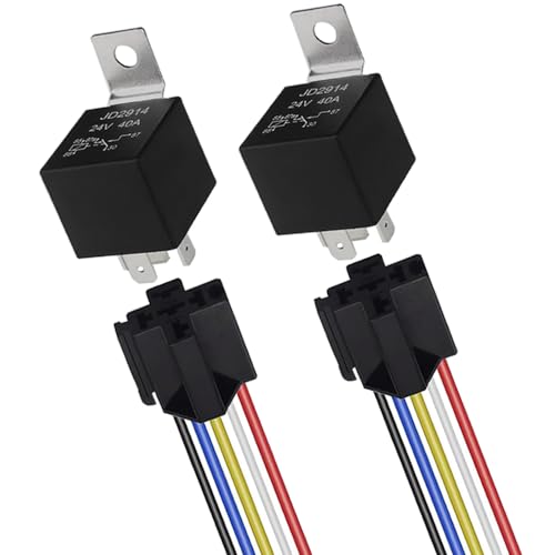 QitinDasen 2 Stück 5 Polig Auto Relais, 24V 40A SPDT KFZ Relais mit Kabelbaum-Steckdose und 14/16 AWG Vorverkabelt, für PKW LKW Boot (Schwarz) von QitinDasen
