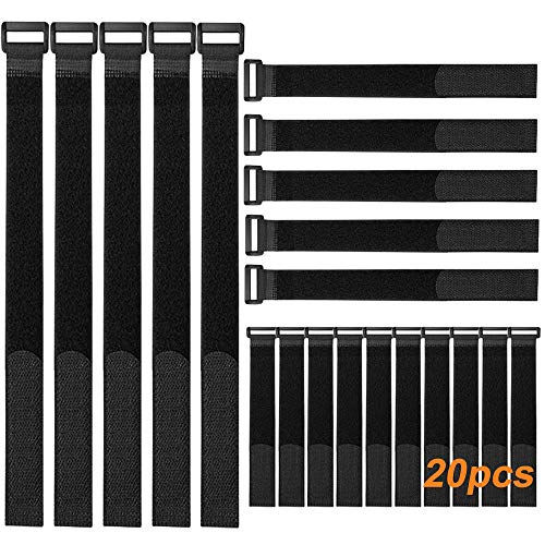 QitinDasen 20Pcs Premium Schwarz Klett-Kabelbinder Set, Multipurpose Klettbänder, Wiederverwendbare Klettverschluss Kabelbinder, Draht-Organizer für Kabelmanagement (3 Größen: 20cm, 30cm, 40cm) von QitinDasen