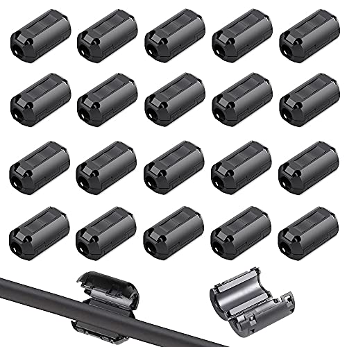 QitinDasen 20Pcs Schwarz Ferrit Ringkern Kabel-Clip, Ferrite Ring Core, RFI EMI Rauschunterdrückung, EMI Entstörfilter Ferritfilter, Klappferrit Ferritkern Kabelklemme (3.5mm Durchmesser) von QitinDasen