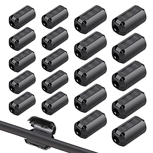 QitinDasen 20Pcs Schwarz Ferrit Ringkern Kabel-Clip Set, Ferrite Ring Core, RFI EMI Rauschunterdrückung, EMI Entstörfilter Ferritfilter, Klappferrit Ferritkern Kabelklemme (3.5mm 5mm 7mm 9mm) von QitinDasen