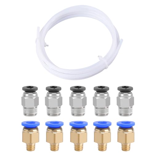 QitinDasen 3 Meter 3D Drucker PTFE Teflonschlauch, mit 5 Stück PC4-M6 Pneumatik Verbinder und 5 Stück PC4-M10 Pneumatik Verbinder von QitinDasen