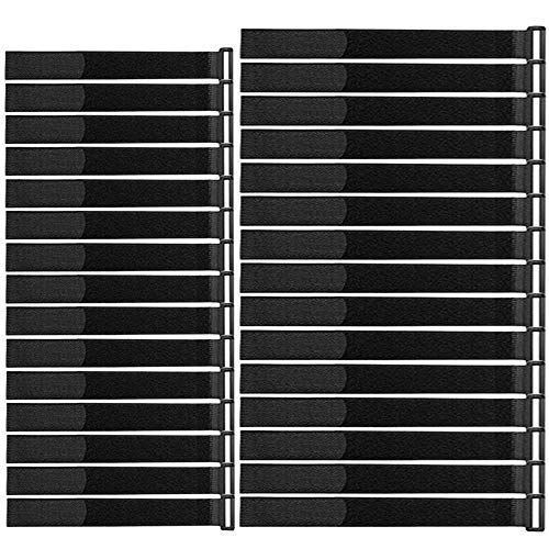 QitinDasen 30 Stück Schwarz Nylon Kabelbinder Set, Wiederverwendbare Kabelbänder, Verstellbare Klettbänder, Mehrzweck Klettverschluss Kabelbinder (20 cm/30 cm) von QitinDasen