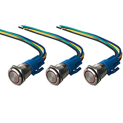 QitinDasen 3Pcs Premium 12V / 24V 5A Momentan Druckschalter, 16mm Auto Zündungs Startschalter, Rot LED Licht Edelstahl IP67 Wasserdichter Schalter mit Steckdosendraht QitinDasen 3Pcs Premium 12V / 24V 5A Momentan Druckschalter, 16mm Auto Zündungs Startschalter, Rot LED Licht Edelstahl IP67 Wasserdichter Schalter mit Steckdosendraht von QitinDasen