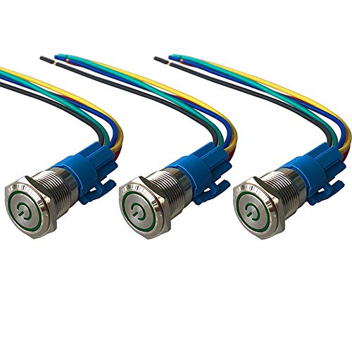 QitinDasen 3Pcs Premium 12V / 24V 5A Verriegelung Druckschalter, 19mm Auto Zündungs Startschalter, Grün LED Licht Edelstahl IP67 Wasserdichter Schalter mit Steckdosendraht QitinDasen 3Pcs Premium 12V / 24V 5A Verriegelung Druckschalter, 19mm Auto Zündungs Startschalter, Grün LED Licht Edelstahl IP67 Wasserdichter Schalter mit Steckdosendraht von QitinDasen