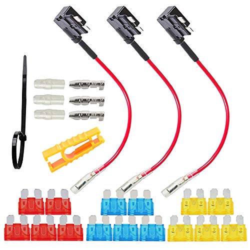 QitinDasen 3Pcs Premium 12V / 24V Medium Add-a-Circuit Sicherungshalter, Klinge Sicherungshalter, KFZ Sicherung Tap, Flachsicherungsadapter mit 15Pcs Standard Blade Sicherung von QitinDasen