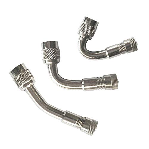 QitinDasen 3Pcs Professionell Reifen Ventilverlängerung Adapter Set, Vernickeltes Kupfer Reifenventil Verlängerung Schrader Ventil Adapter, für Fahrrad, Motorrad, Auto (Silber, 45°, 90°, 135°) von QitinDasen