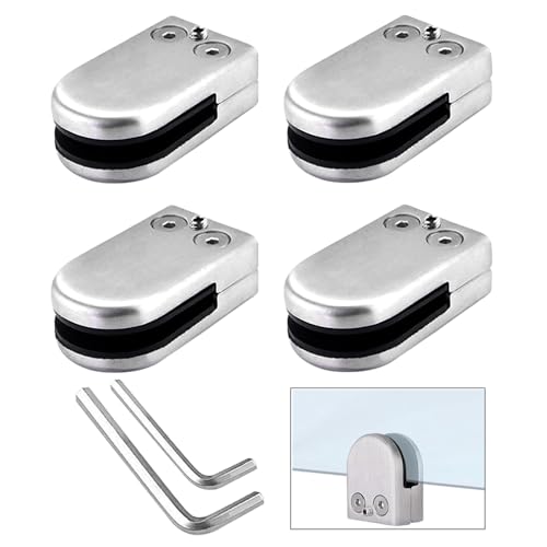 QitinDasen 4 Stück 10～12 mm (L Größe) Edelstahl Glasklemmen, 304 Edelstahl Glashalter, Einstellbare Glasklemme Halterung Flacher Rückseite, für Treppe Balustrade Handlauf (Silber) von QitinDasen