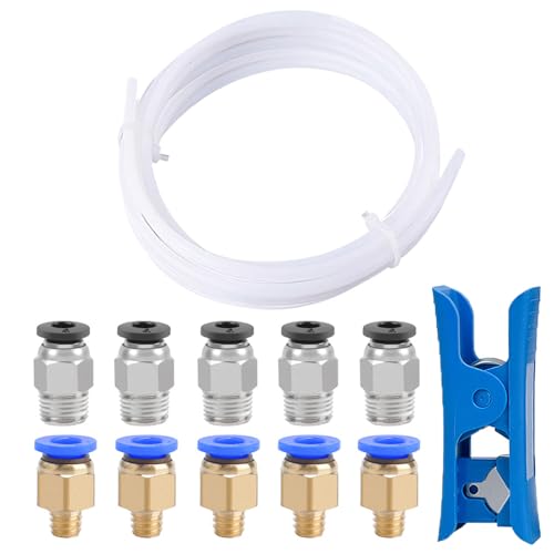 QitinDasen 5 Meter 3D Drucker PTFE Teflonschlauch mit Schlauchschneider, 5 Stück PC4-M6 Pneumatik Verbinder und 5 Stück PC4-M10 Pneumatik Verbinder von QitinDasen