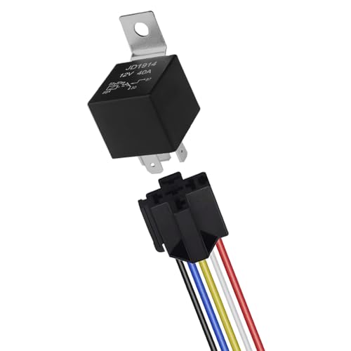 QitinDasen 5 Polig Auto Relais, 12V 40A SPDT KFZ Relais mit Kabelbaum-Steckdose und 14/16 AWG Vorverkabelt, für PKW LKW Boot (Schwarz) von QitinDasen
