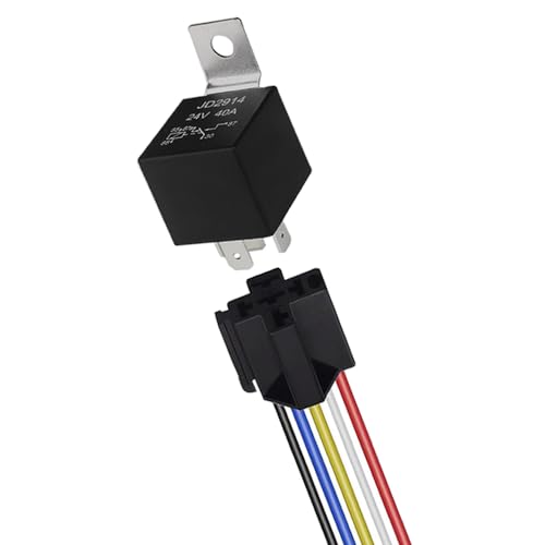 QitinDasen 5 Polig Auto Relais, 24V 40A SPDT KFZ Relais mit Kabelbaum-Steckdose und 14/16 AWG Vorverkabelt, für PKW LKW Boot (Schwarz) von QitinDasen