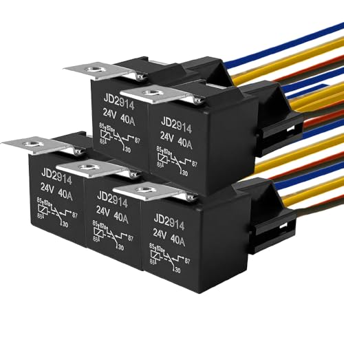 QitinDasen 5 Stück 5 Polig Auto Relais, 24V 40A SPDT KFZ Relais mit Kabelbaum-Steckdose und 14/16 AWG Vorverkabelt, für PKW LKW Boot (Schwarz) von QitinDasen