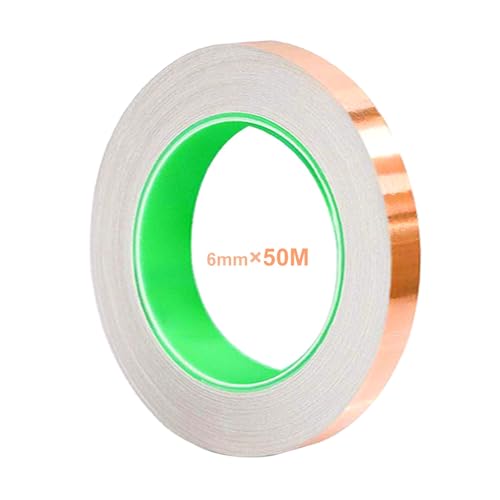 FULARR QitinDasen 50M X 6mm Kupferfolienband, Kupferfolie Kupferband, EMI Abschirmband Selbstklebend Abschirmband, Doppelt Leitende Kupferband Copper Foil Tape von QitinDasen