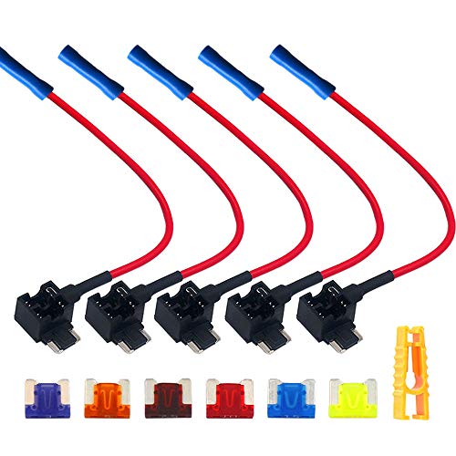 QitinDasen 5Pcs Premium 12V / 24V ACN Low-Profile Add-a-Circuit Sicherungshalter, Klinge Sicherungshalter, KFZ Sicherung Tap, Flachsicherungsadapter mit 6Pcs Mikro Blade Sicherung von QitinDasen