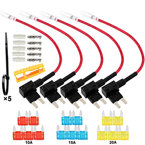 QitinDasen 5Pcs Premium 12V / 24V Kleiner Add-a-Circuit Sicherungshalter, Klinge Sicherungshalter, KFZ Sicherung Tap, Flachsicherungsadapter mit 15Pcs Mini Blade Sicherung von QitinDasen