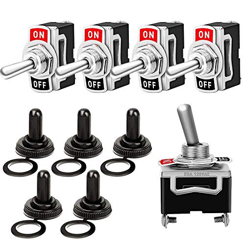 QitinDasen 5Pcs Professionell 15A 250V / 20A 125V Auto Kippschalter mit Wasserdicht Schutzkappe, SPST 2-Polig Rocker Toggle Switch, EIN/AUS 2 Position Wippschalter mit Metallhebel von QitinDasen