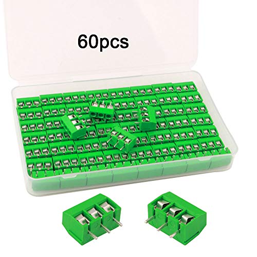 QitinDasen 60 Pcs Premium 3 Pin PCB Mount Screw Terminal Block Set, 5.08mm Pitch Leiterplatten Schraubklemmenblock Steckverbinder (Grün, 10A / 300V) von QitinDasen