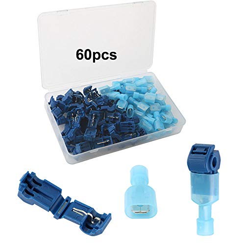 QitinDasen 60Pcs Premium Blau T-Abzweigverbinder Schnellverbinder, T-Schnellverbinder + Vollisolierter Flachstecker, T-Tap Elektrische Steckverbinder (30 Pairs) von QitinDasen