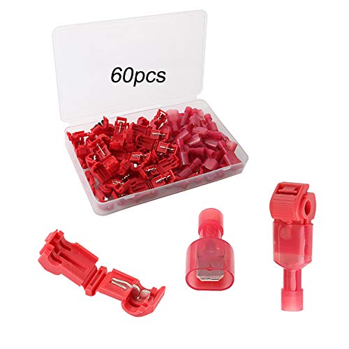 QitinDasen 60Pcs Premium Rot T-Abzweigverbinder Schnellverbinder, T-Schnellverbinder + Vollisolierter Flachstecker, T-Tap Elektrische Steckverbinder (30 Pairs) von QitinDasen