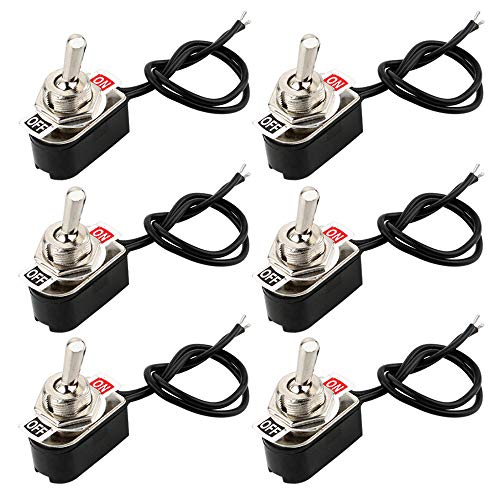 QitinDasen 6Pcs Professionell 3A 250V / 6A 125V Auto Mini Kippschalter mit Vorverdrahtetem, SPST 2-Polig Rocker Toggle Switch, EIN/AUS 2 Position Wippschalter mit Metallhebel von QitinDasen