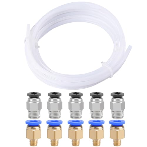 QitinDasen 8 Meter 3D Drucker PTFE Teflonschlauch, mit 5 Stück PC4-M6 Pneumatik Verbinder und 5 Stück PC4-M10 Pneumatik Verbinder von QitinDasen