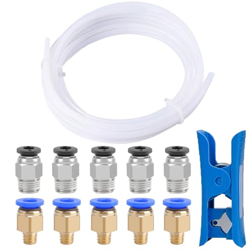 QitinDasen 8 Meter 3D Drucker PTFE Teflonschlauch mit Schlauchschneider, 5 Stück PC4-M6 Pneumatik Verbinder und 5 Stück PC4-M10 Pneumatik Verbinder von QitinDasen