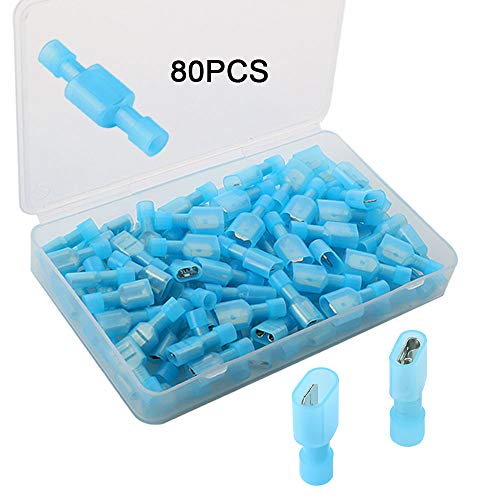 QitinDasen 80Pcs Premium Vollisoliertes Schnellverbinder, Vollisoliertes Flachsteckhülsen, Männlich/Weiblich Nylon Crimpverbinder Steckverbinder (40 Paar Blau, 10A / 16-14 AWG) von QitinDasen