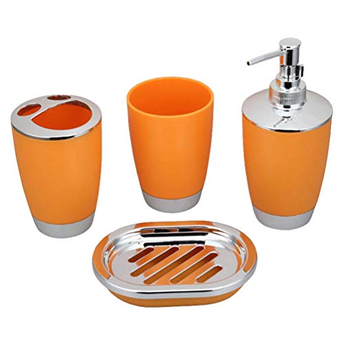 QitunC 4-Stück Badaccessoires Set, Modern Bad Accessoire Set Zahnputzbecher, Seifenschale & Seifenspender, Badezimmer Zubehör Set (Orange, 4 Stück) von QitunC