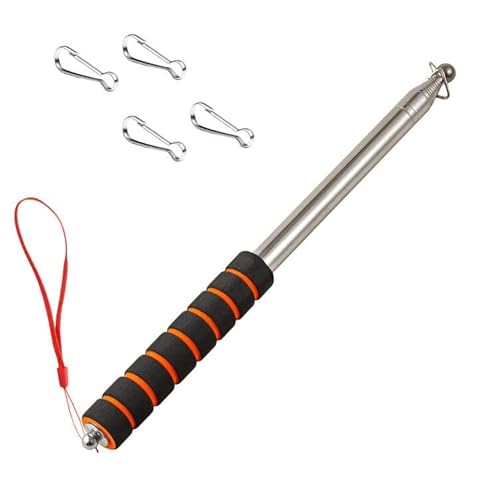 2.5M Teleskopische Handflaggenpolsten mit Clips Tragbare Flagge Pole Leichte ausziehbare Tour Guide Edelstahl Banner Flagge Pole Pointer für Lehrer mit Anti-Rutsch Griff (schwarz ang orange) von Qiuboluny