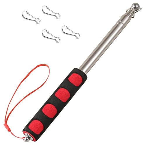 Qiuboluny 2.5M Teleskop Fahnenstange, Handheld Fahnenstange Fahnenmast mit Clips, teleskopstab Fahnenstange Ausziehbar, für Camping Reise Ausflüge Wettbewerbe Lehrer Reiseleiter (rot) von Qiuboluny