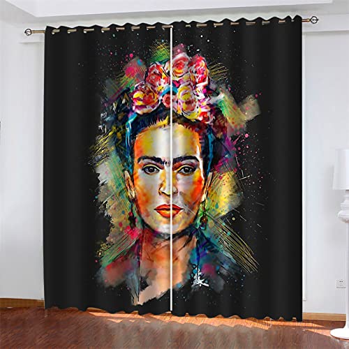 Qiuka Kunst Thermo Vorhang Kälteschutz für Garten im Freien,Weihnachts Vorhang2er Set 3D Ösenvorhang Frida Kahlo Ölgemälde Muster vorhange Vintage für Wohnkultur234x229cm BxH von Qiuka