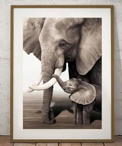 Qiukoo Wall Art - Elefant Mutter und Baby Leinwanddruck, Monochrom Wildlife Kunstwerk für Schlafzimmer, Wohnzimmer, Flur oder Treppe, mit vormontiertem Rahmen und Haken zum Aufhängen, 30 x 40 cm Qiukoo Wall Art - Elefant Mutter und Baby Leinwanddruck, Monochrom Wildlife Kunstwerk für Schlafzimmer, Wohnzimmer, Flur oder Treppe, mit vormontiertem Rahmen und Haken zum Aufhängen, 30 x 40 cm von Qiukoo