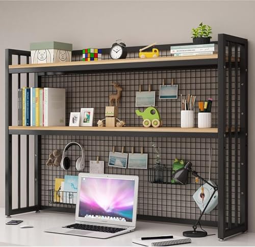 Qiukuicaoben Schreibtischstall mit 2 Ebenen, Schreibtischregal, Metallregal mit Gitterplatte, höhenverstellbare Regale für Zuhause, Büro, Schlafsaal, Werkzeugaufbewahrung (A,135 x 24 x 89 cm) von Qiukuicaoben