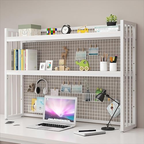 Qiukuicaoben Schreibtischstall mit 2 Ebenen, Schreibtischregal, Metallregal mit Gitterplatte, höhenverstellbare Regale für Zuhause, Büro, Schlafsaal, Werkzeugaufbewahrung (B,115 x 24 x 89 cm) von Qiukuicaoben