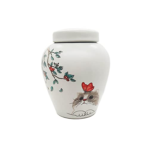 Qiulogfen Katzen-Urne, Keramik, Weiß, Geometrisch, 0.528 Liter, Abnehmbar, Haustier-Gedenkstätte, kleine Urne, Souvenir von Qiulogfen