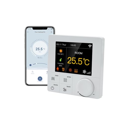 Qiumi Smart WiFi Thermostat Klimaanlage mit 2-Rohr LCD Bildschirm, mit Farbe LCD Bildschirm, funktioniert mit Alexa Google Home,95~240V AC von Qiumi
