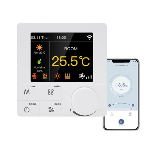 Qiumi Smart WiFi Knob Color Thermostat Air Conditioning with 2-Tube and Water Heating, Works with Alexa Google Home,Support RS485 Communication von Qiumi