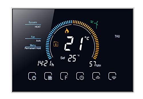 Qiumi Smart WiFi Thermostat Programmierbarer Temperaturregler für Klimaanlage mit 4-Röhren-LCD-Bildschirm,Wetter, UV-Index anzeigen Funktioniert mit Alexa Google Home 95~240 V AC von Qiumi