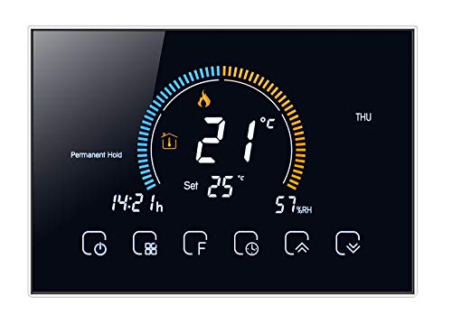 Qiumi Smart Wifi Thermostat Programmierbarer Wasserthermostat Anzeige Wetter, UV-Index, Luftfeuchtigkeit Kompatibel mit Alexa Google Home, 5A 95~240V AC （Wandmontage） von Qiumi