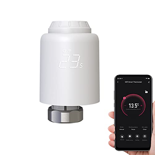 Qiumi Smartes Heizkörperthermostat WiFi Tuya/Smart Life App Steuerung, Ohne Hub, Energiesparend Programmierbar, Sprachsteuerung Alexa/Google,Fenster-Offen-Erkennung von Qiumi