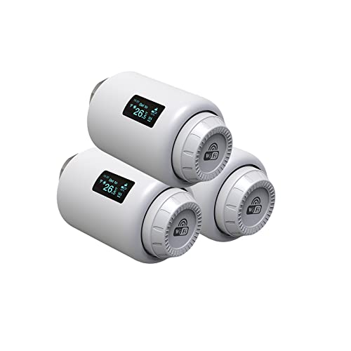 Qiumi WiFi-Thermostat-Heizkörper-Stellventile, programmierbar, Alexa-Google-Sprachsteuerung, WLAN-Direkt, kein Gateway erforderlich, 3 Stück von Qiumi