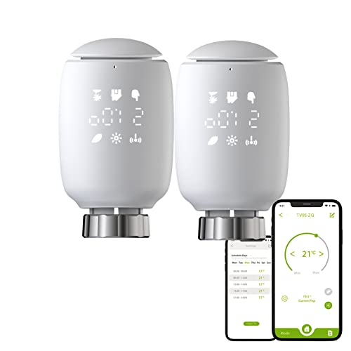 Qiumi Zigbee Smart Thermostat Heizkörperventil, Smart Programmierbarer Thermostat, Temperaturheizung, eTRV, Alexa, Googlehome Sprachsteuerung, Steckertyp ist M30 x 1,5 von Qiumi