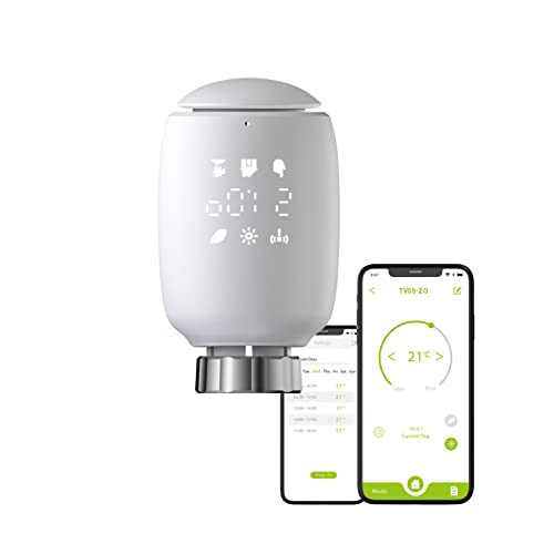 Qiumi Zigbee Smart Thermostat Heizkörperventil, Smart Programmierbarer Thermostat, Temperaturheizung, eTRV, Alexa, Googlehome Sprachsteuerung, Steckertyp ist M30 x 1,5 von Qiumi
