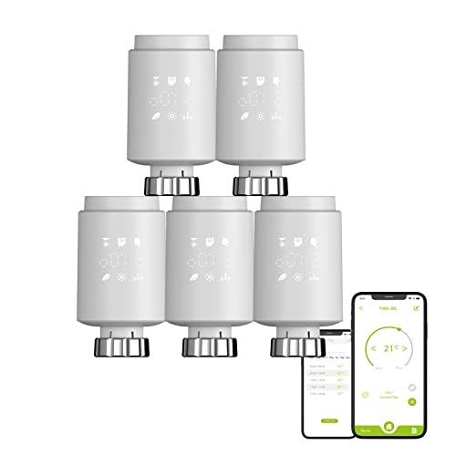 Qiumi Zigbee Thermostat Heizkörperventil, Smart Programmierbarer Thermostat, Temperaturheizung, eTRV, Alexa, Googlehome Sprachsteuerung, Steckertyp ist M30 x 1,5 Tv02-zg(5pc) von Qiumi